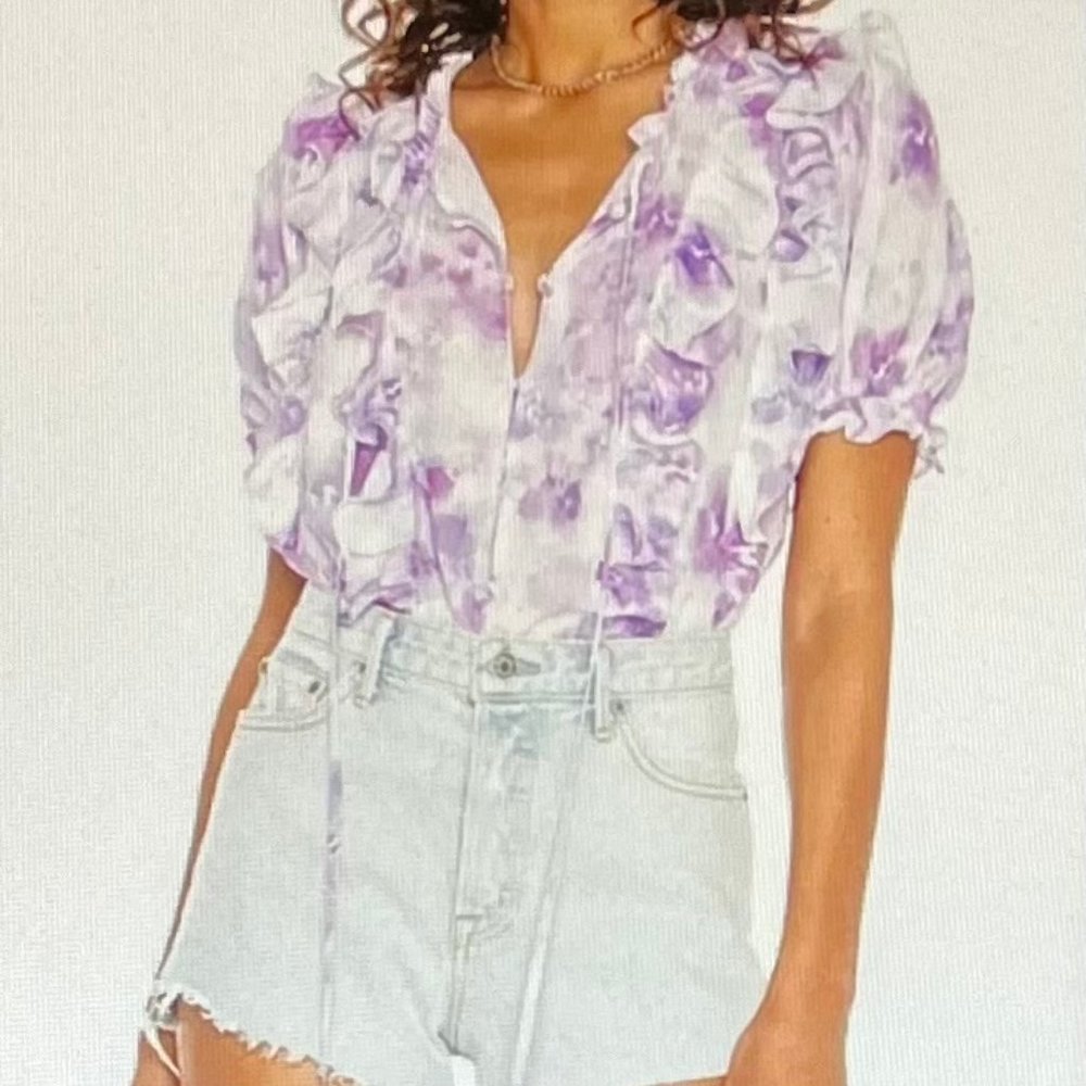 For Love & Lemons Zinna Floral Ruffle Blouse Purple (S)